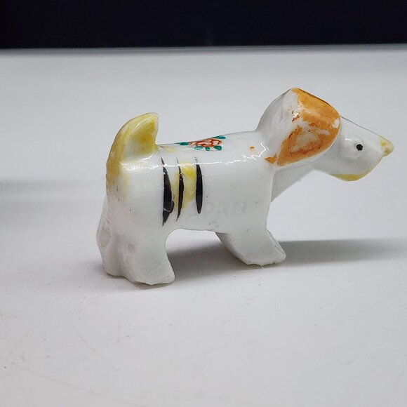 1950s Ceramic Fox Terrier Dog Figurine With Floral Design Orange Hat Japan - Picture 7 of 9